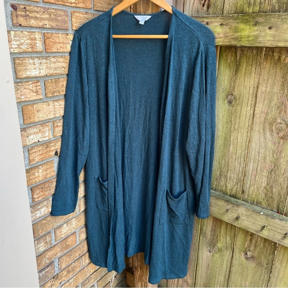 Time and Tru Dark Teal Open Front Cardigan